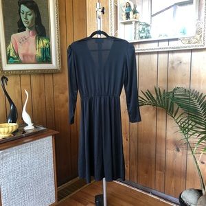 Vintage Dresses - Vintage Faux Wrap Black Secretary Disco Dress Vintage Dresses - Vintage Faux Wrap Black Secretary Disco Dress